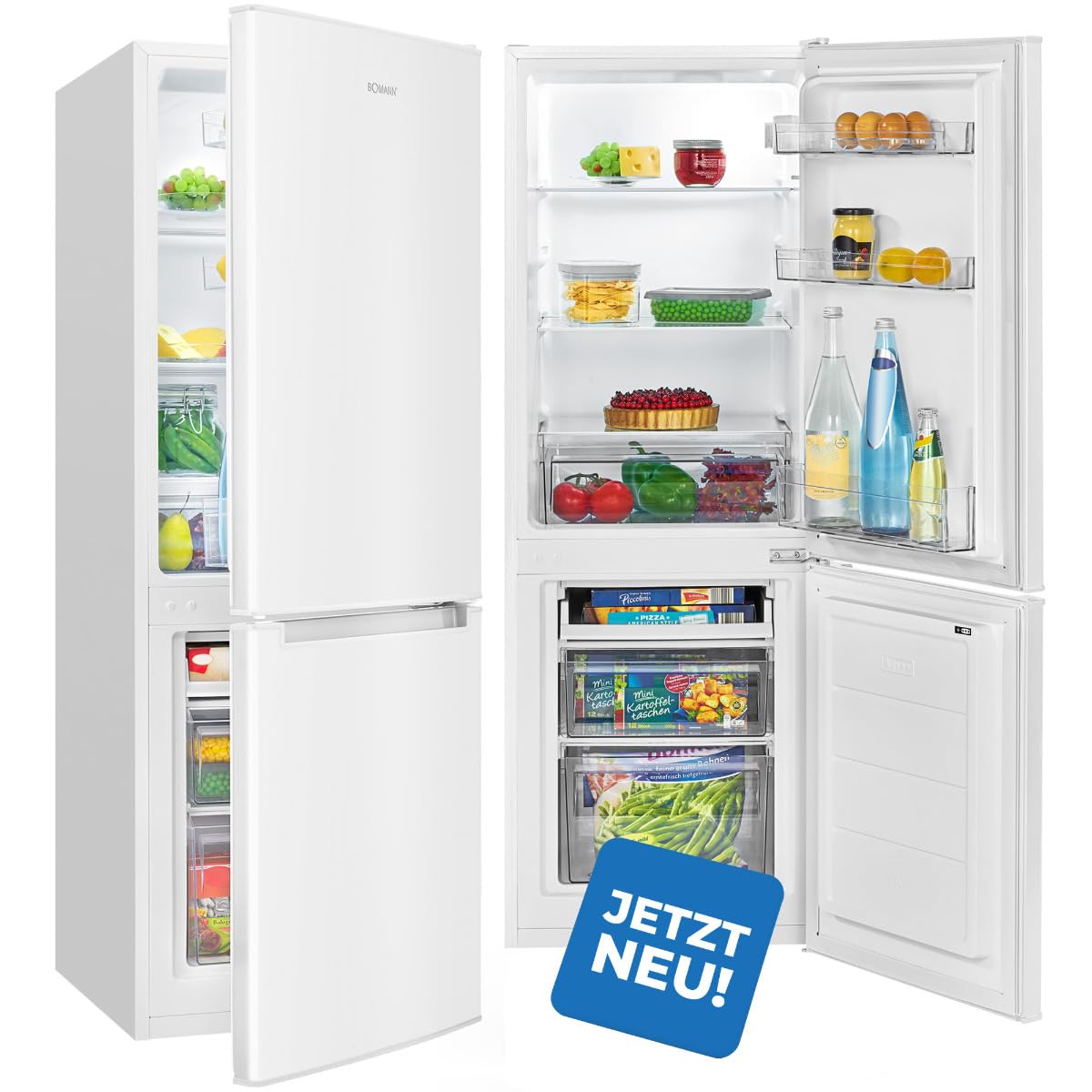 Bomann, KG7359 Réfrigérateur et Congélateur 173L Blanc - 121L Réfrigérateur, 52L Congélateur 4 Étoiles, Éclairage LED, Alarme d'Ouverture, Bac à Légumes, 3 Étagères en Verre, Économie d'Énergie