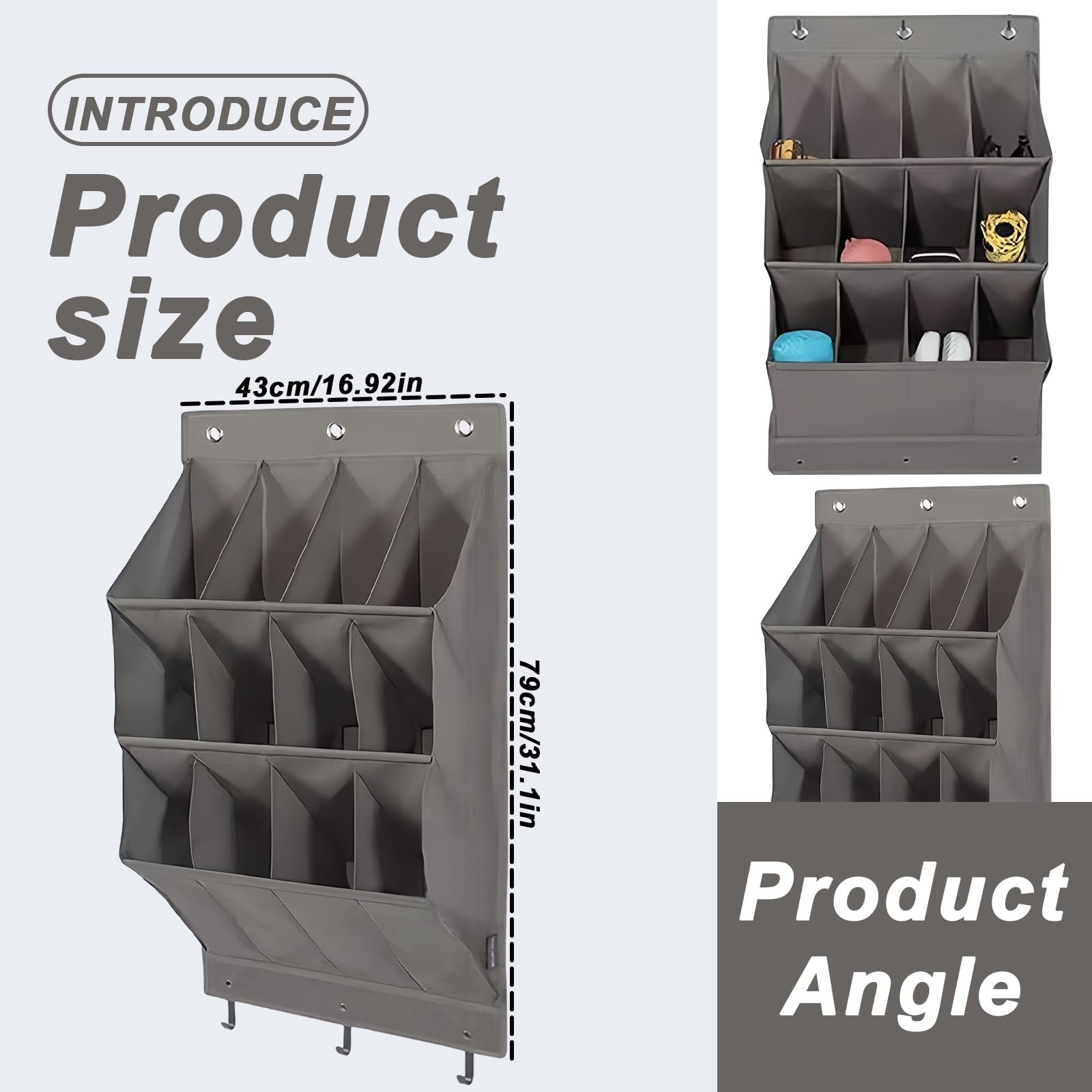 Organizer per scarpe sopra la porta: 12 tasche, organizer per scarpe da appendere con 6 ganci, salvaspazio, per scarpe, per scarpe, accessori per la casa, ecc, WLQ-RA121-GD