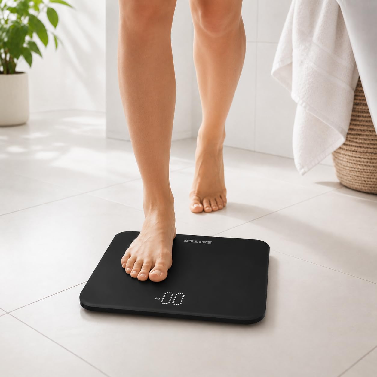 Salter 9204 BK3R Bathroom Scale, Premium Compact Phantom Electronic Digital Scales For Body Weight, 180 KG Max Capacity, Hidden Until Lit Display, Toughened Safety Glass, Carpet Feet, KG or LBS, Black