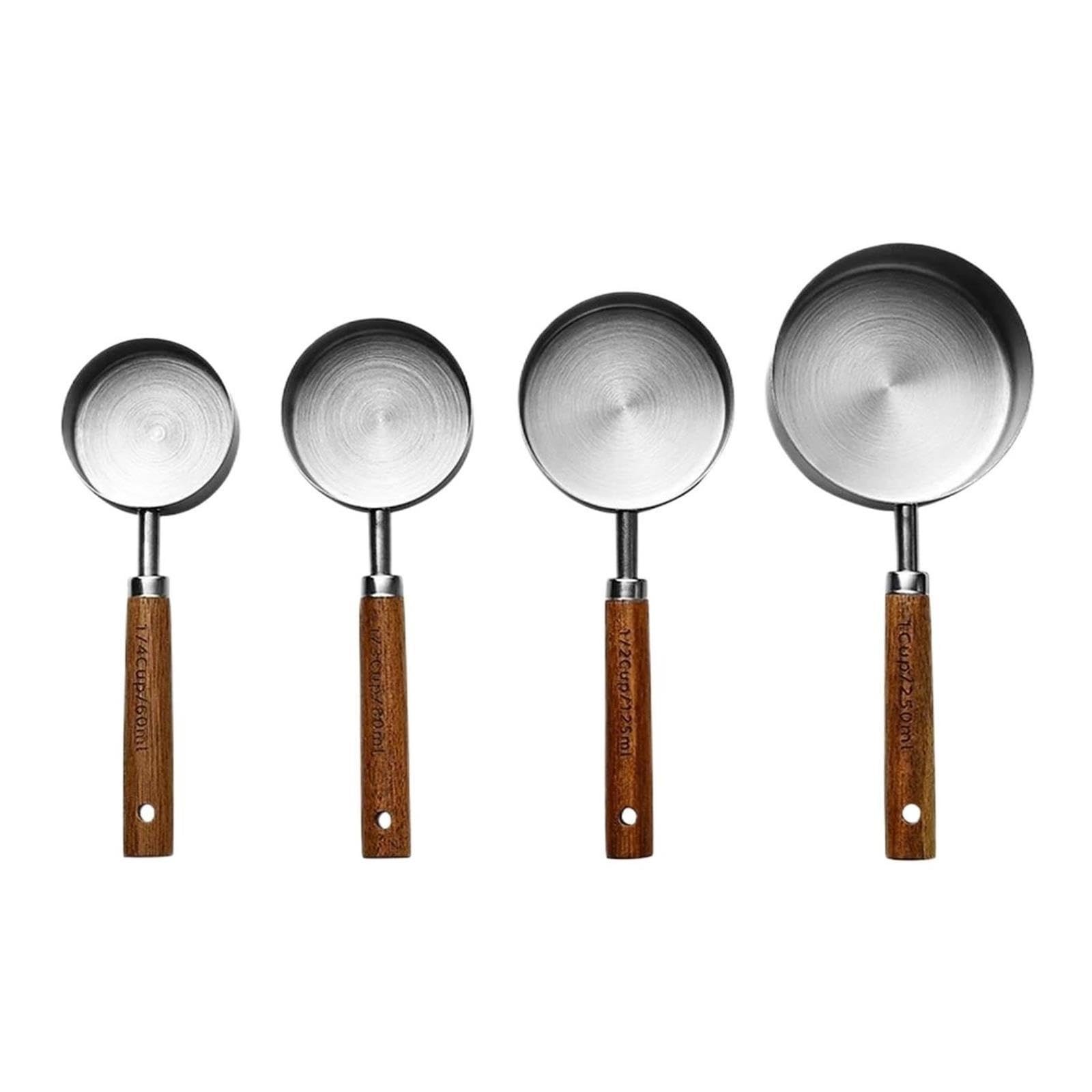 Set de tasses et cuilleres doseuses en acier inoxydable manche bois
