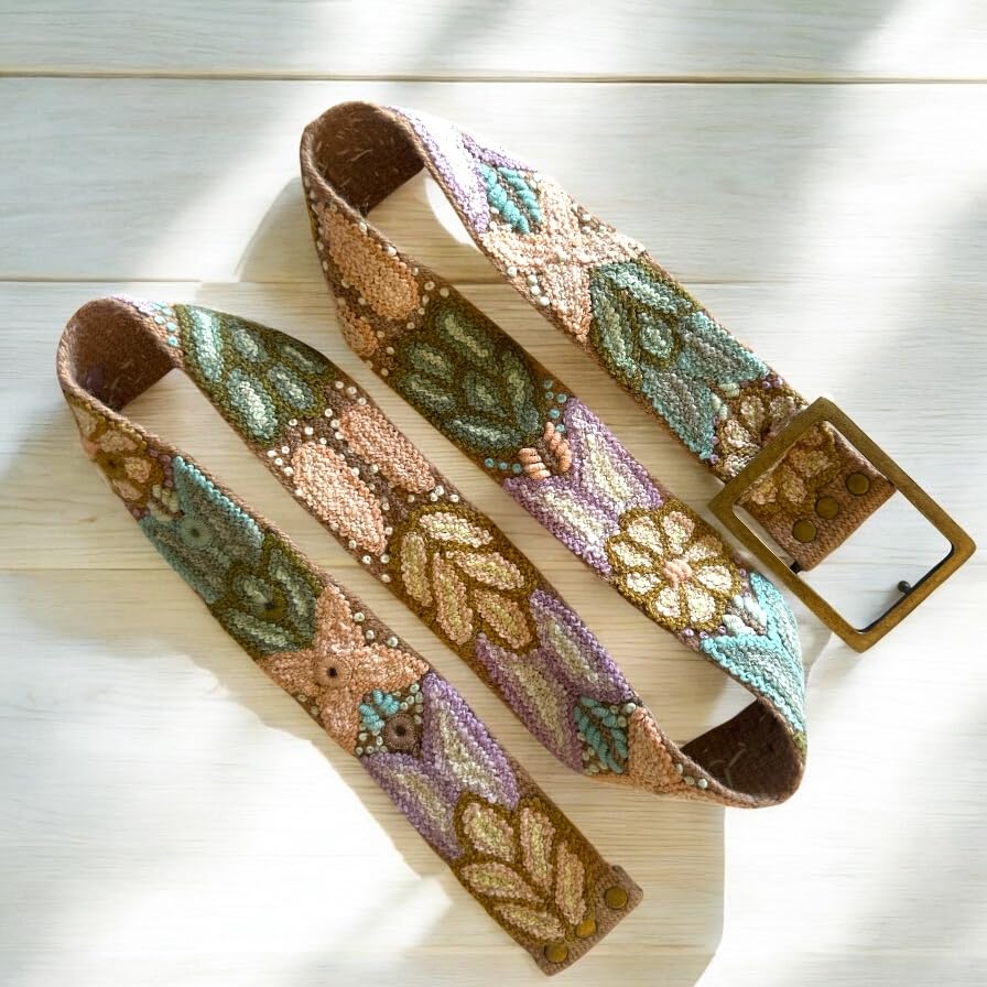 Peruvian Hand Embroidered Wool Belt, Fair Trade, Flower Belt, Womens - Andina Pastels2