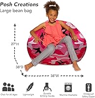Vista 309 de Posh Creations - Puff para niños, adolescentes y adultos, incluye funda extraíble y lavable a máquina, tamaño grande de 38 pulgadas, lona con diseño