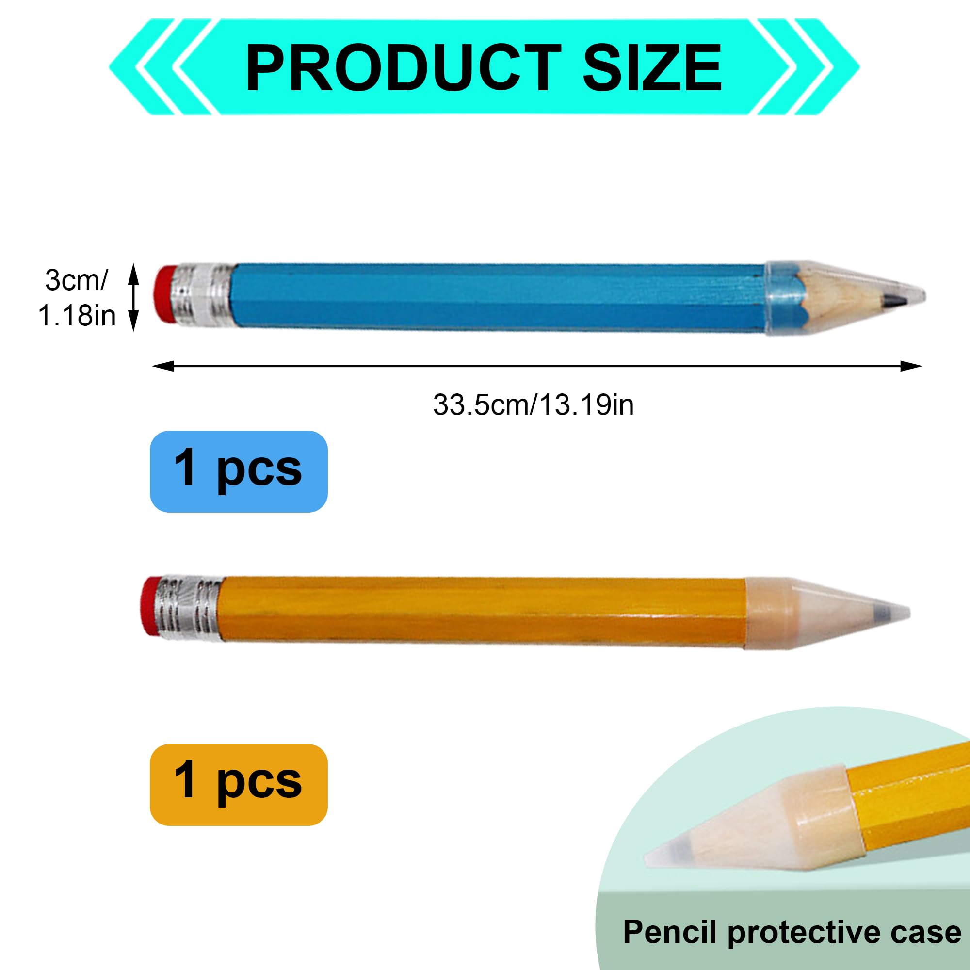 MEKEET 2PCS Giant Pencil Large Wooden Pencil Novelty and Funny Wooden Jumbo Pencils Versatile for Kids School Home Office Drawing Writing Painting Party Favors Prop Gifts Decor (Yellow and Blue) - Image 2