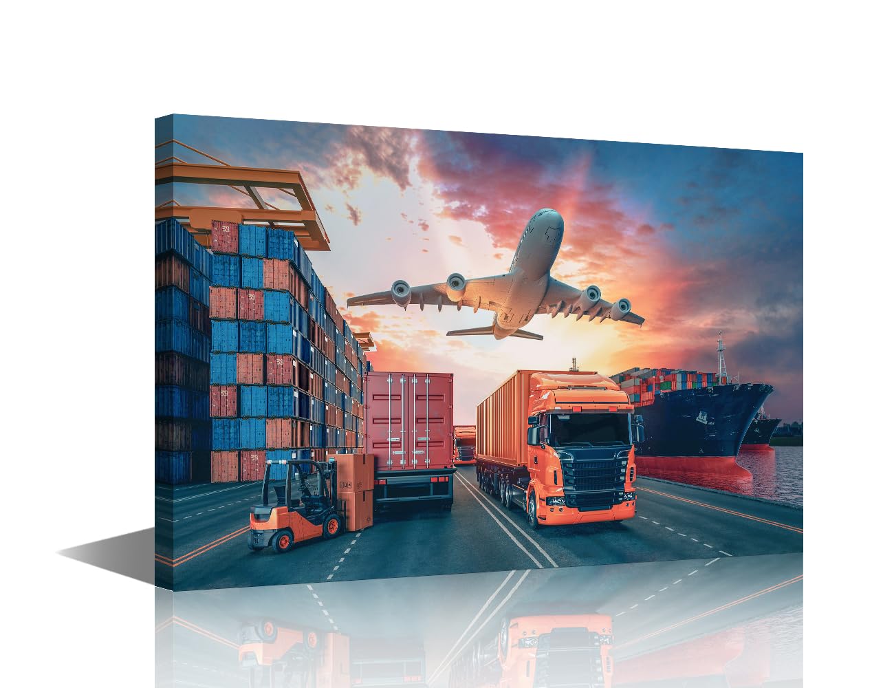 TISHIRON 1 Panel Canvas Wall Art Modern Art Transportation and Logistics Picture Poster for Living Room Decorations, Shipping Container Artwork Stretched Framed Ready to Hang, 36" Wx24 H