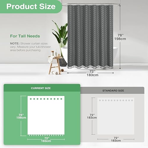 Vista 262 de Dynamene - Cortina de ducha, bohemia y rústica con rayas con chebrón en relieve, cortina texturizada para decoración de baño, juego de cortina A.