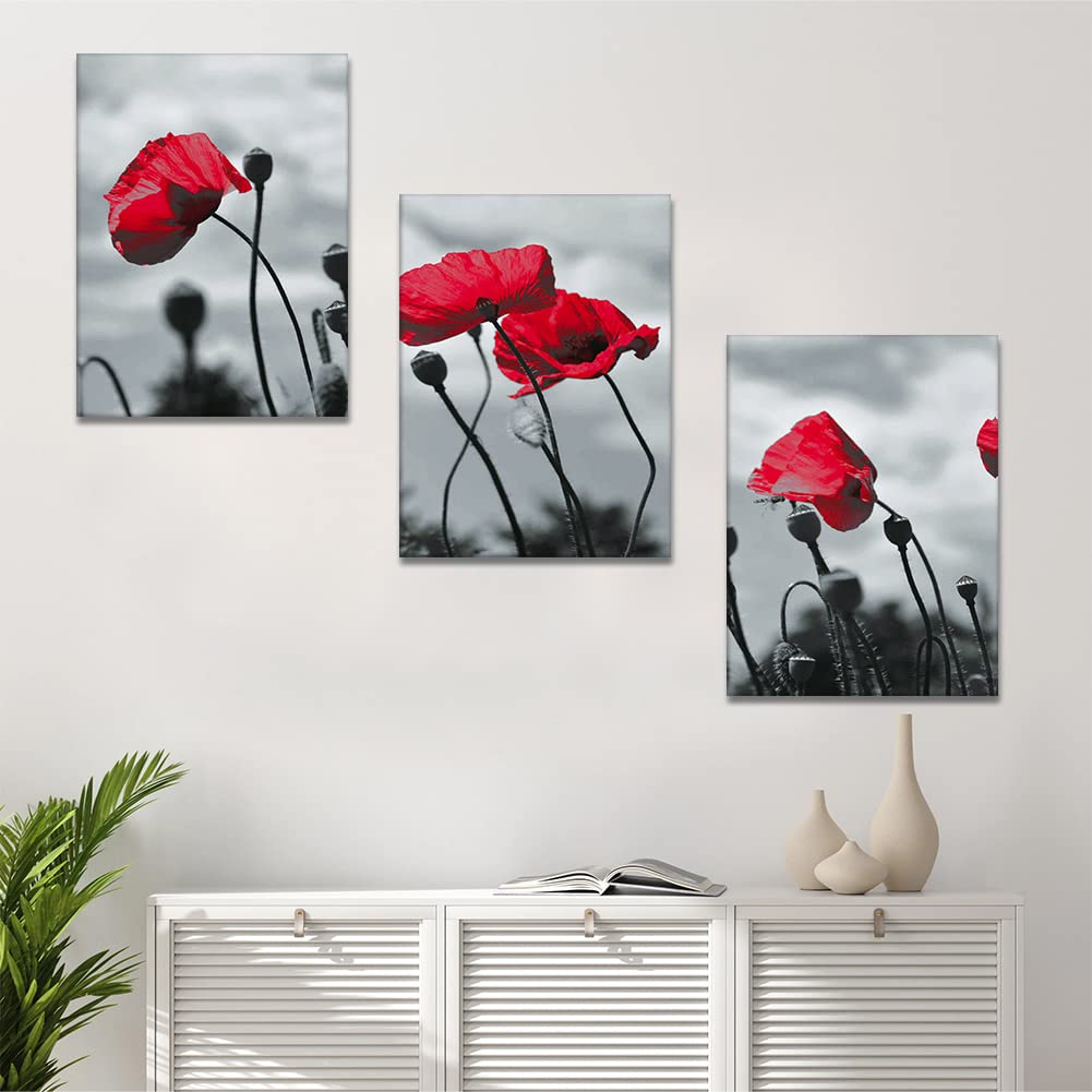 Artscope 3 Pieces Wall Art Canvas Prints, Red Flowers Picture Painting - Image 4