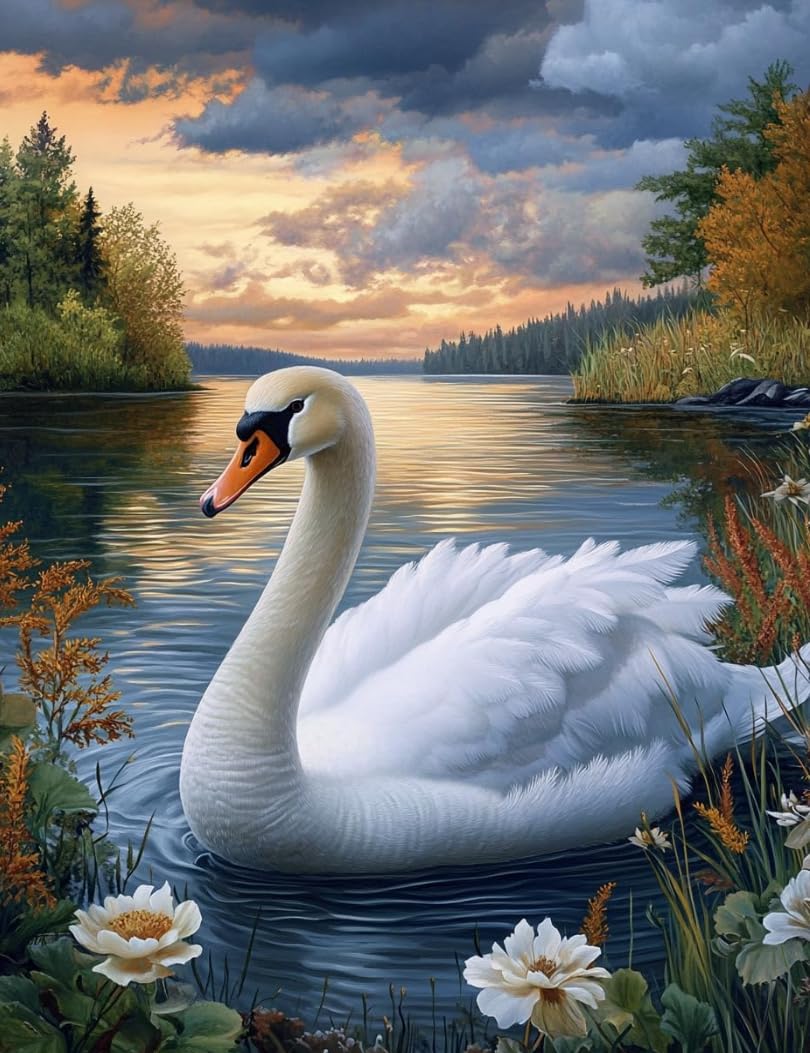 NAHUIGOOD Cross-Stitch Kits,White swan 11CT40x50cm,Cross Stitch for Adults,11CT Counted Printed Cross Stitch,Embroidery Cross Stitch Kits