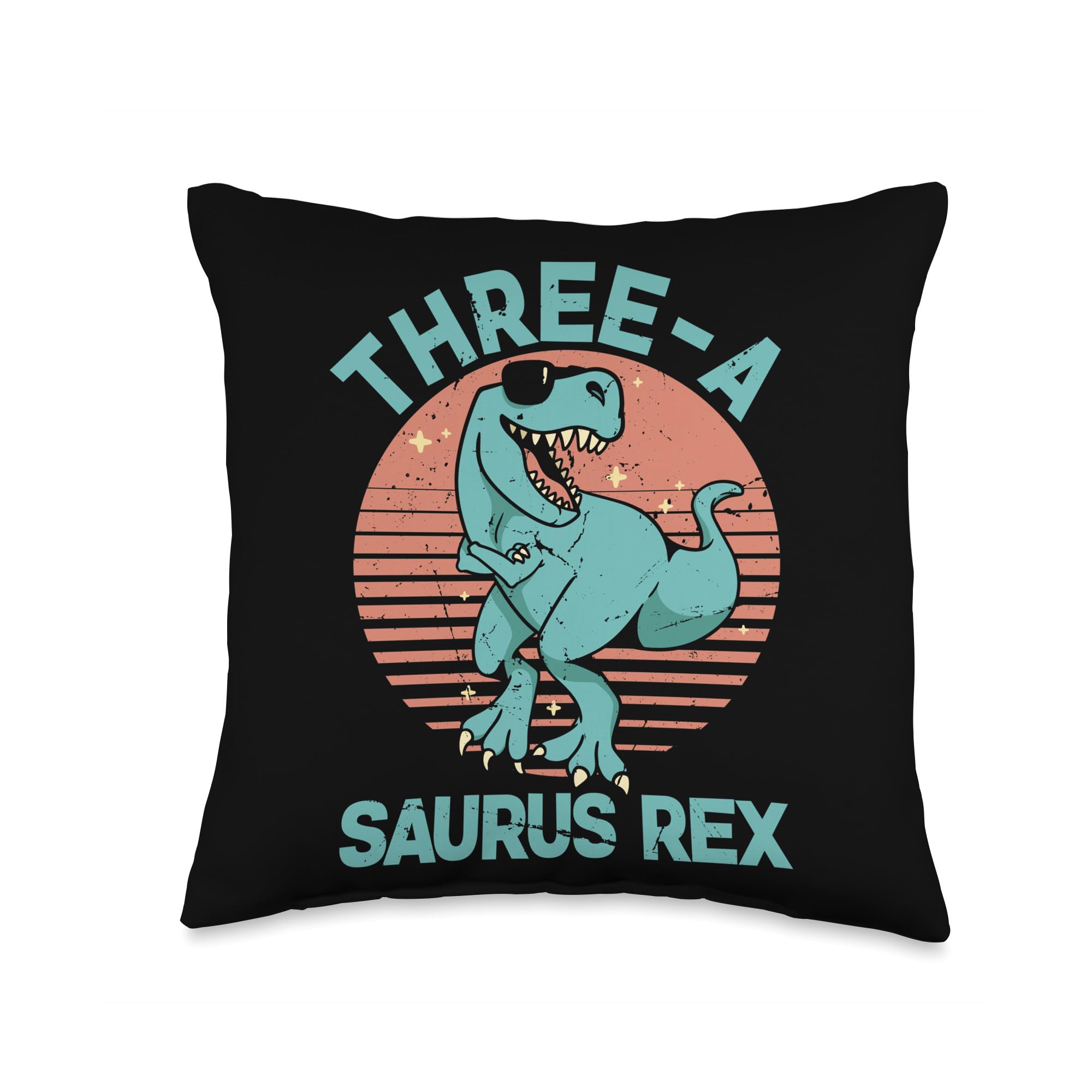 Three-A Saurus Two Birthday 3 Year Old T-Rex Throw Pillow, 16x16, Multicolor
