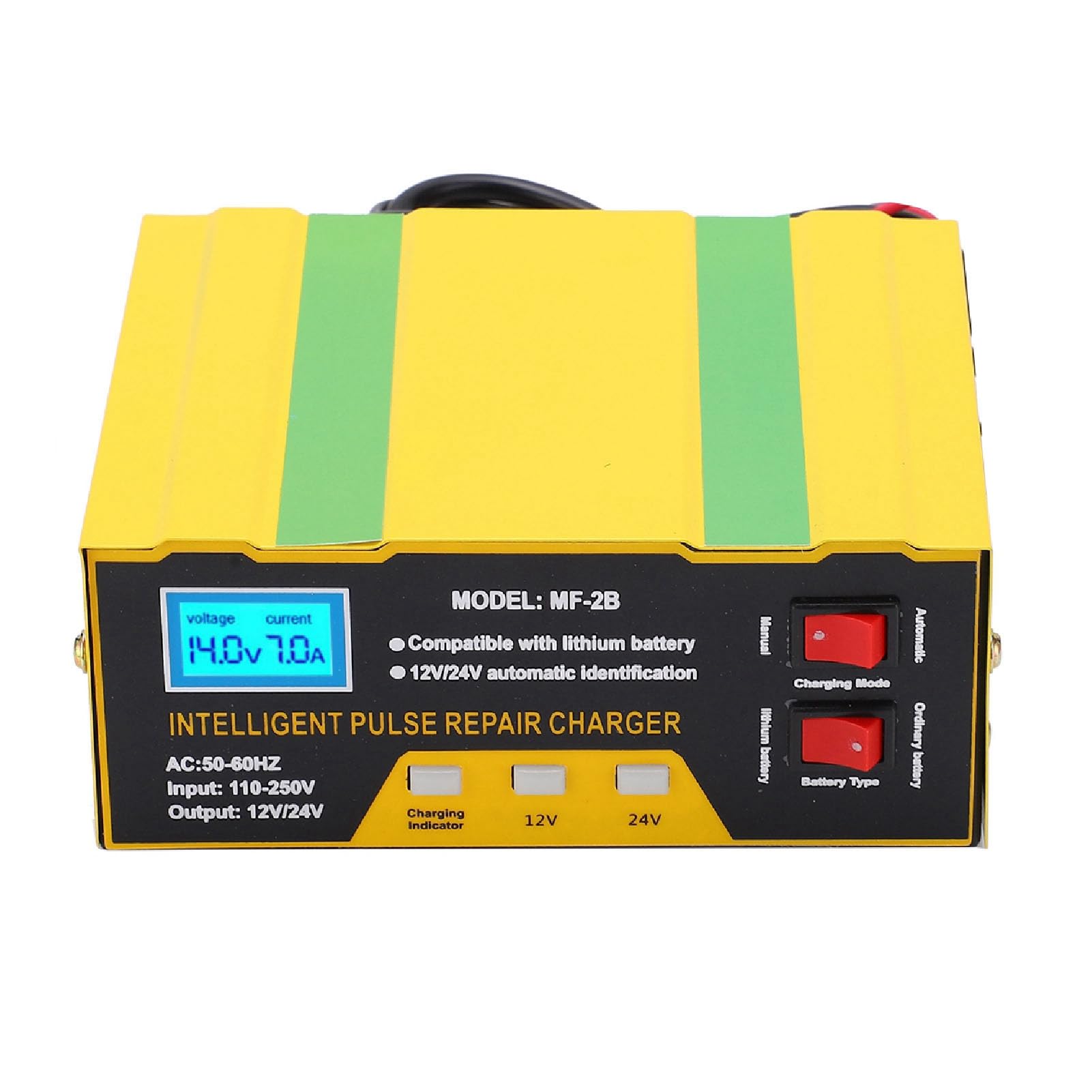 Caricabatterie, Caricabatteria per Auto e Moto da 180 W 12 V 24 V, Guscio in Acciaio Inossidabile Ignifugo Antisismico, con Ventola di Raffreddamento a Temperatura Controllata a (Spina