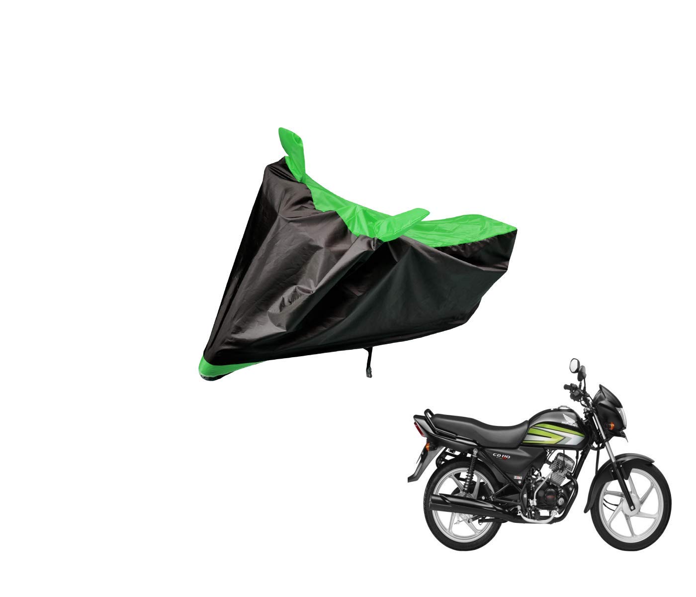 Auto Hub Bike Cover Compatible with CD 110 Dream with Mirror Pocket,Dustproof, Windproof, Belt Buckle, CD 110 Dream Bike Cover- Black, Green - 1 Unit