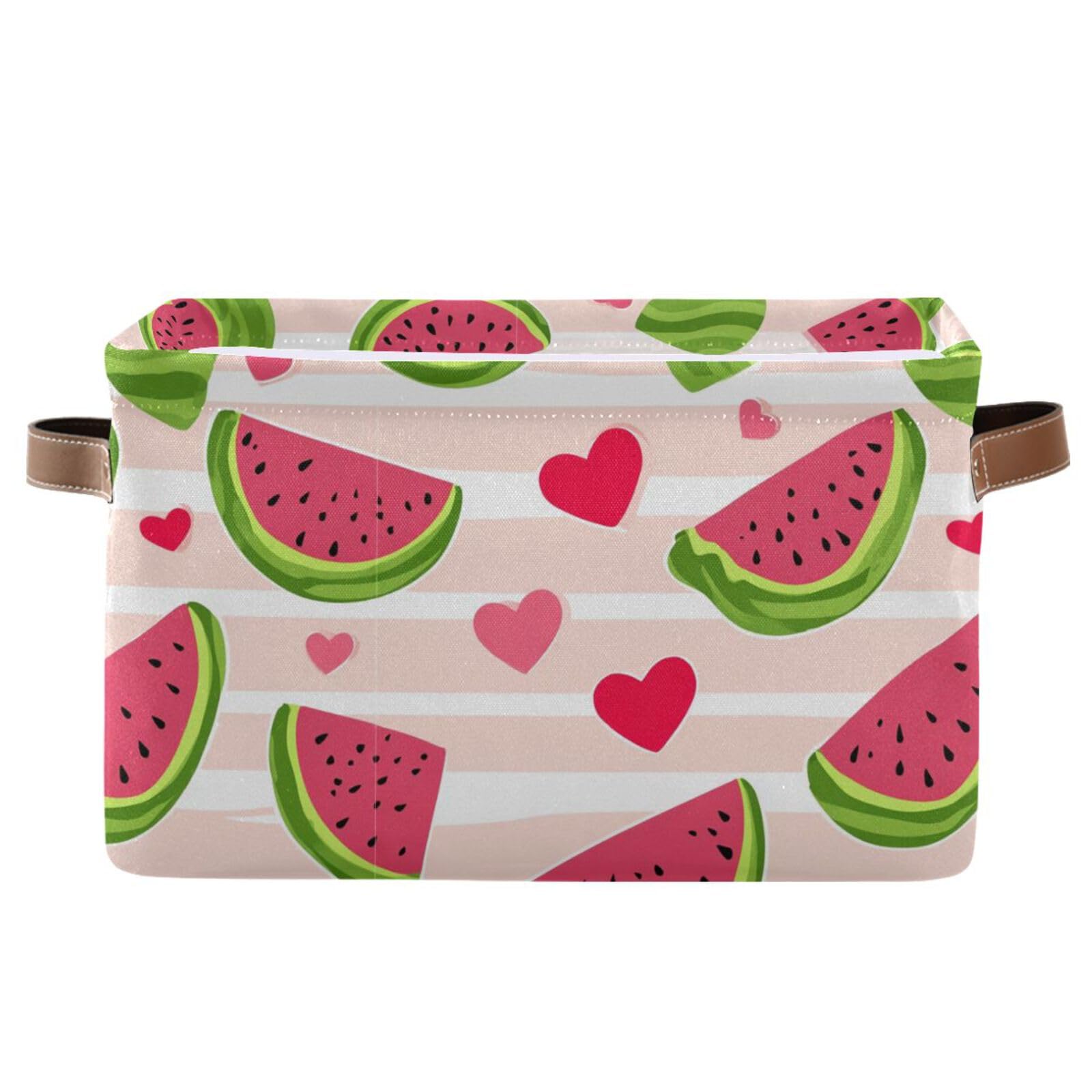 Aslsiy Storage Basket Cute Watermelon Slice Nursery Bins Stripe Baby Box Canvas Clothes Shelf Basket Laundry Hamper Gift Baskets for Home Closet 1 Pcs