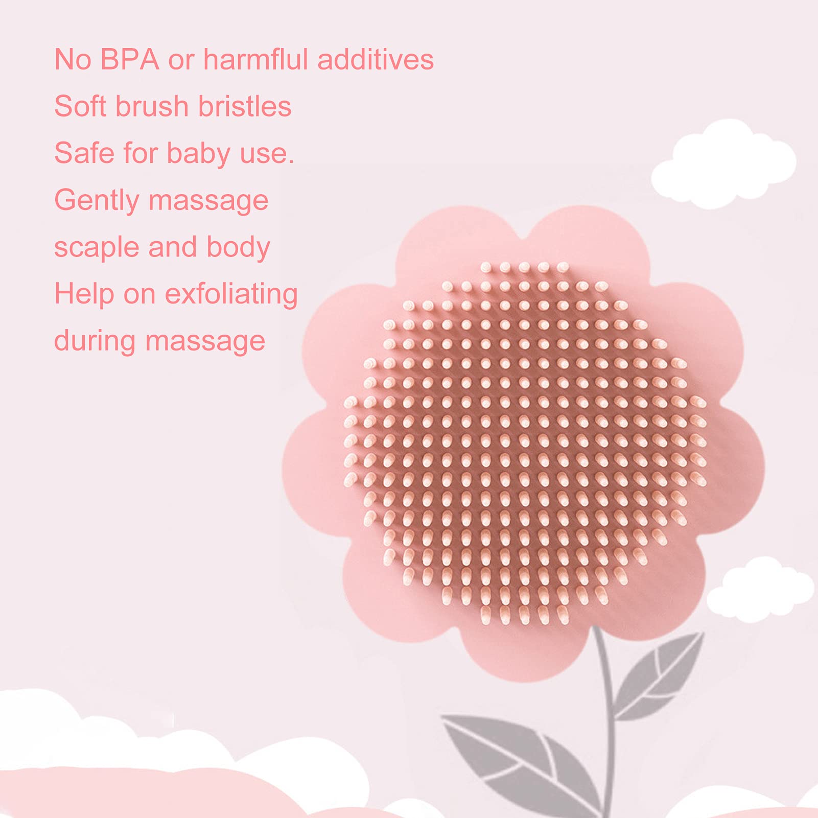Baby-Kopfschrubber, Baby-Shampoo-Bürste, weiche Silikon-Peeling-Bürste mit ergonomischem Griff für das Bad (rosa)