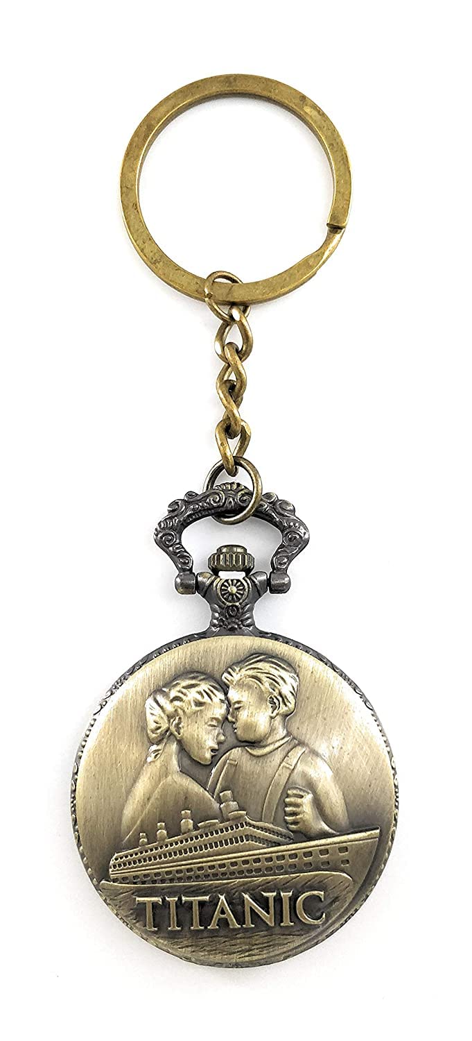 Pocket Watch Gift | Titanic Embossing | Numerical Dial | Metal Keychain Design | Bronze | Vintage | Antique Style Unisex Watch for Men Woman