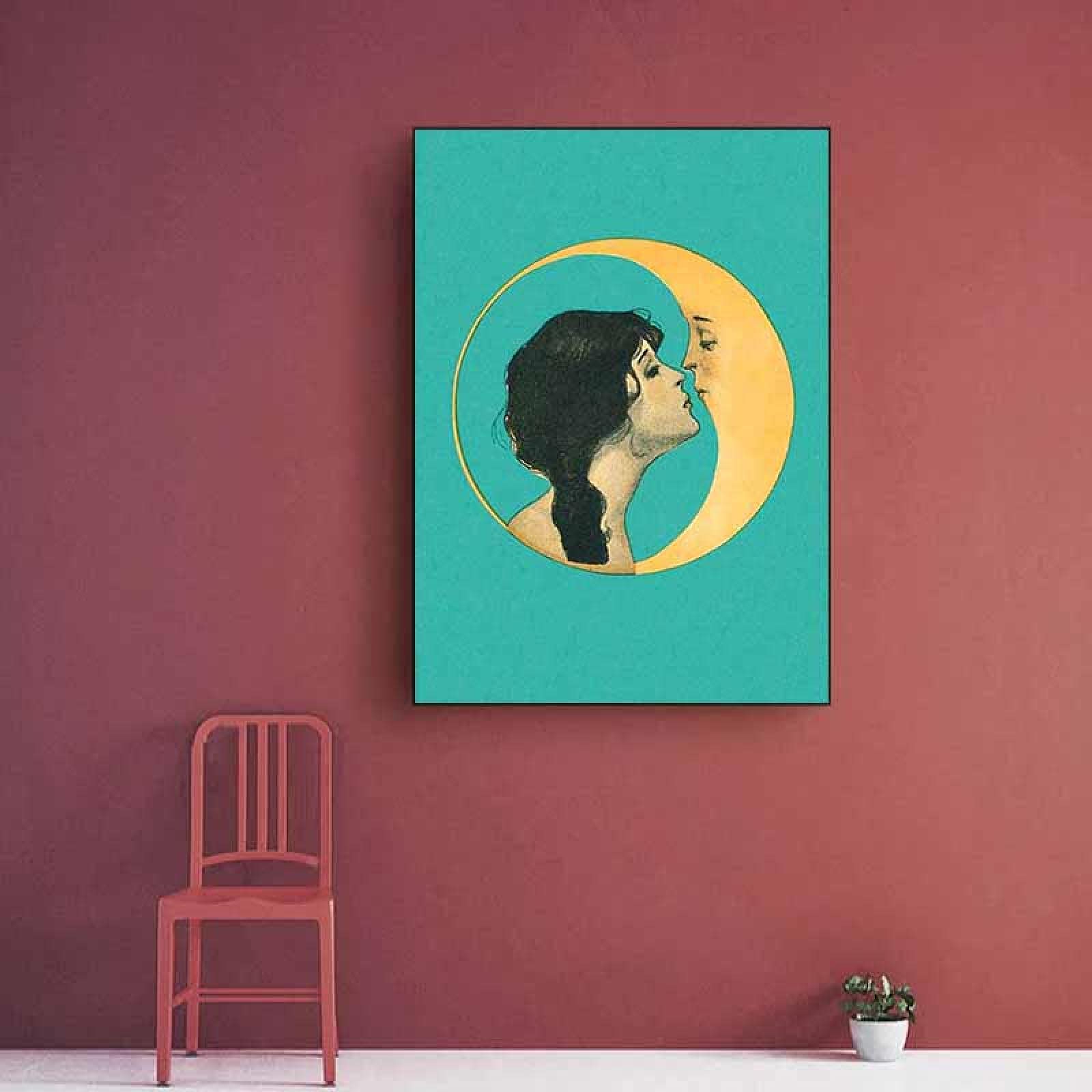 Amazon.co.jp: アンティークの満月様顔貌の絵画ヴィンテージの