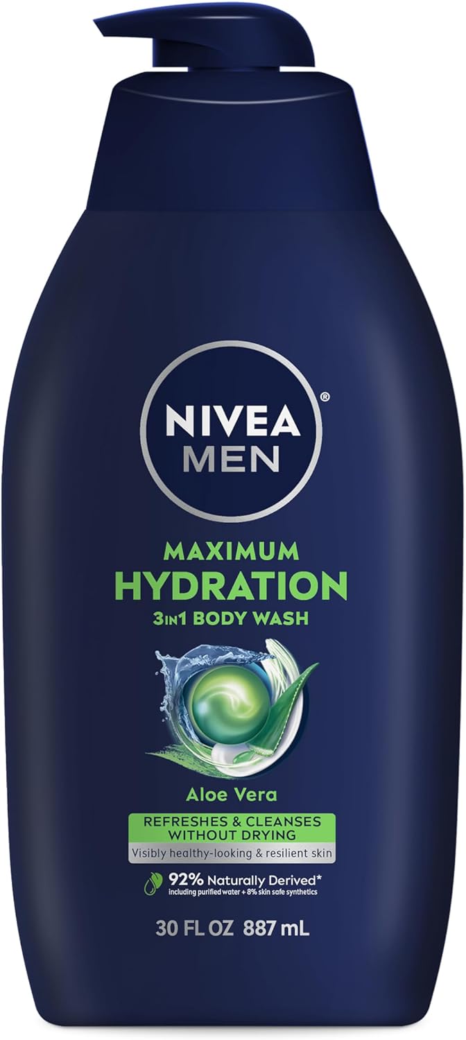 NIVEA MEN Maximum Hydration 3-in-1 Body Wash, Aloe Vera, 30 FL OZ