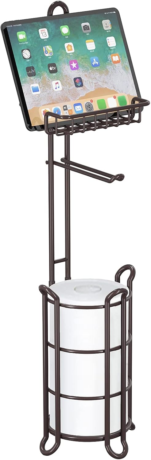 Toilet Paper Holder Stand Tissue Paper Roll Dispenser with Shelf for Bathroom Storage Holds Reserve Mega Rolls-Bronze