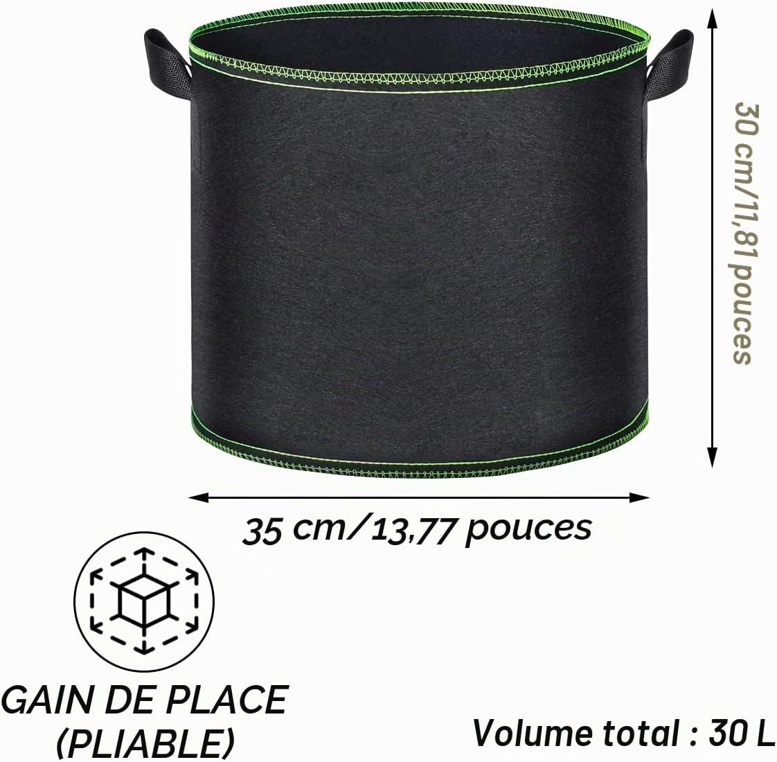 Sac de Plantation, 5 X 30l Sacs à Plantes Pot Geotextile, Sac Plantation Réutilisable pour Cultiver des Pommes de Terre et des Tomates dans Le Jardin — vue 4