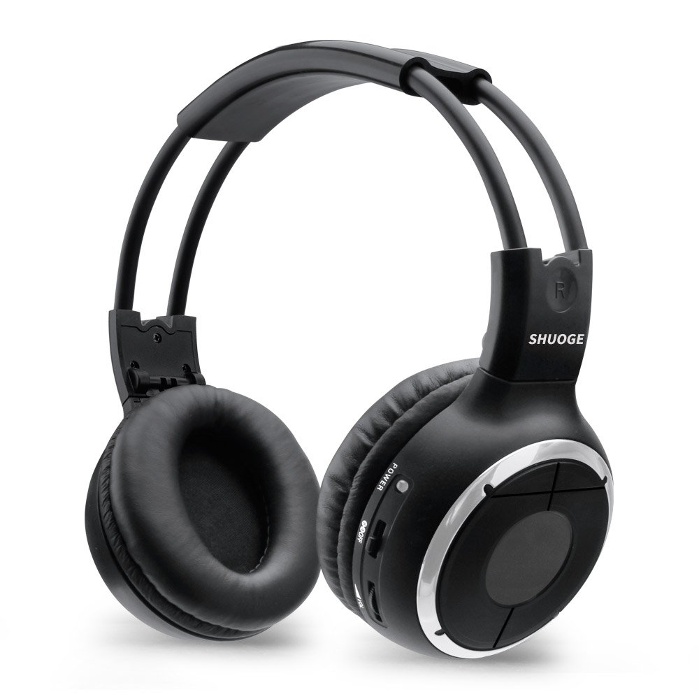 KEWEIER Two Channel Folding Universal Rear Entertainment System Infrared IR DVD Player Headphones for phones and in car TV, Video,Music