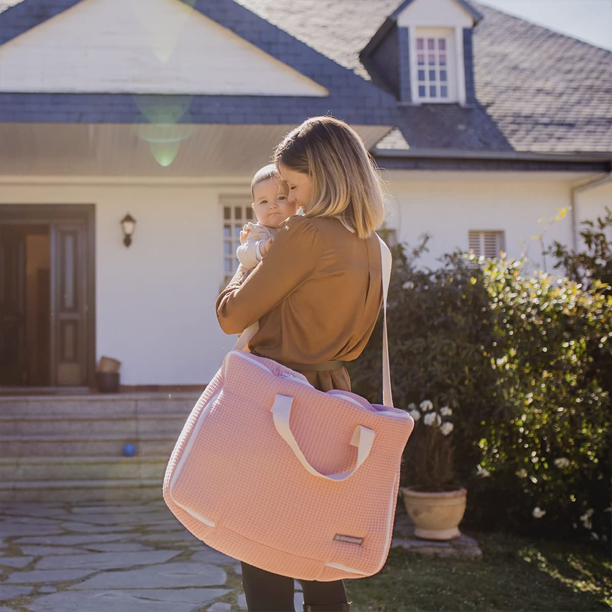 MIMUSELINA | Maleta Hospital Bebe | Tela para Nacimiento del Bebés | Bolso Maternidad | Maleta Bebe Hospital Recién Nacido Ideal también para Viaje y Fin de Semana Mediana (Rosa)