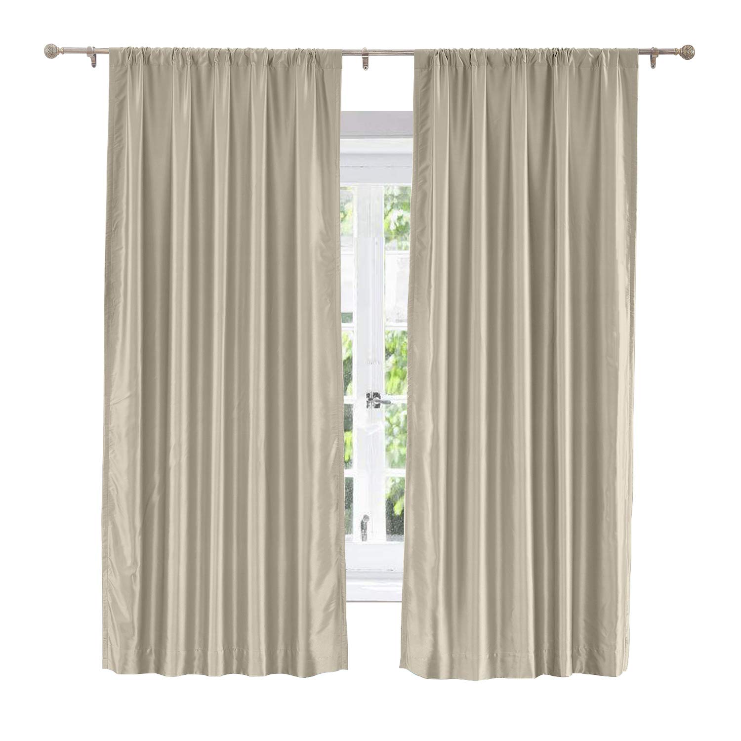 ChadMade Tab Toped Faux Silk Curtain 84 Inches Long Luxury Light Filtering Drape for Living Room Bedroom 50Wx84L, 1 Panel, Beige