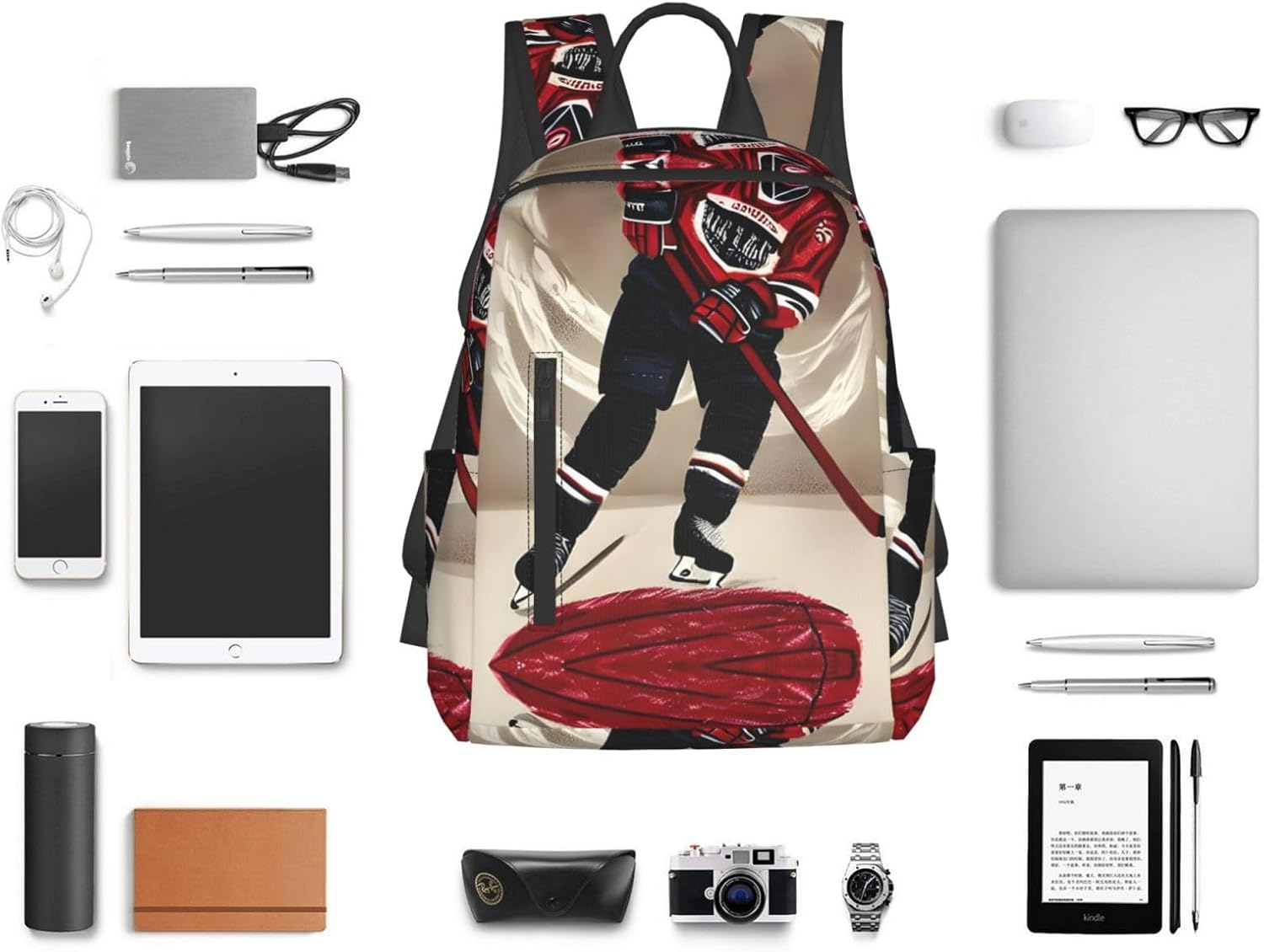 Hockey Sports Backpacks Lightweight With 1 Main Compartment, Shoulder Rucksack Carry-On