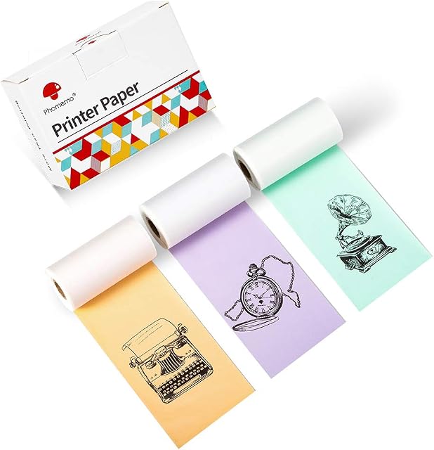 Phomemo Printer Paper - M02/M02Pro/M02S/M03/M03AS/M04S Mini Sticker Printer Paper, Green/Purple/Orange Mini Bluetooth Pinter Paper - 50mm x 3.5m Self-Adhesive Sticker Paper, 3 Rolls