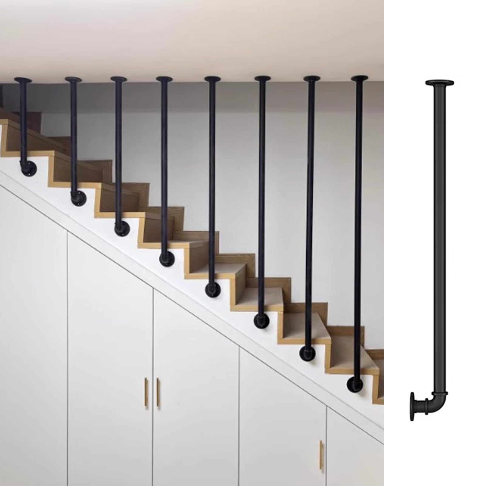Axe d'escalier noir mat résistant 32 mm en métal pour rénover votre rampe
