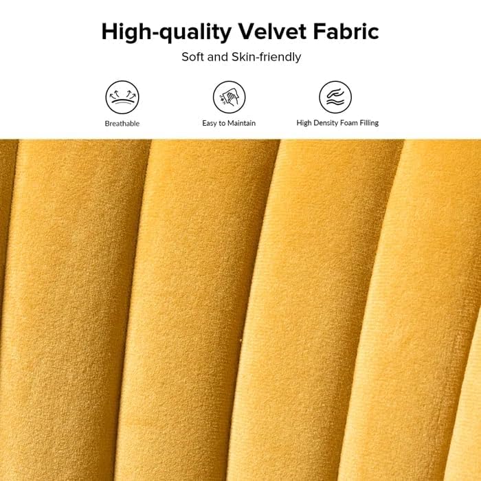 Image of Modern Upholstered Accent Velvet Chair Single Seater Channel Tufted Wing Back Chair with Golden Matel Legs for Living Room, Bedroom, Dining Room, Mustard