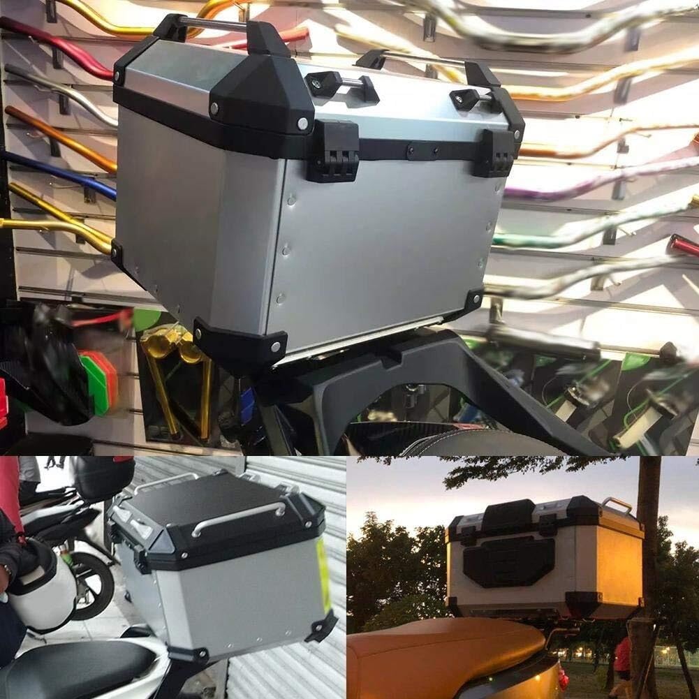 DJCDDM Motorcycle Trunk Luggage,45L Motorcycle Aluminum Top Case Tail Box Luggage(Silver)