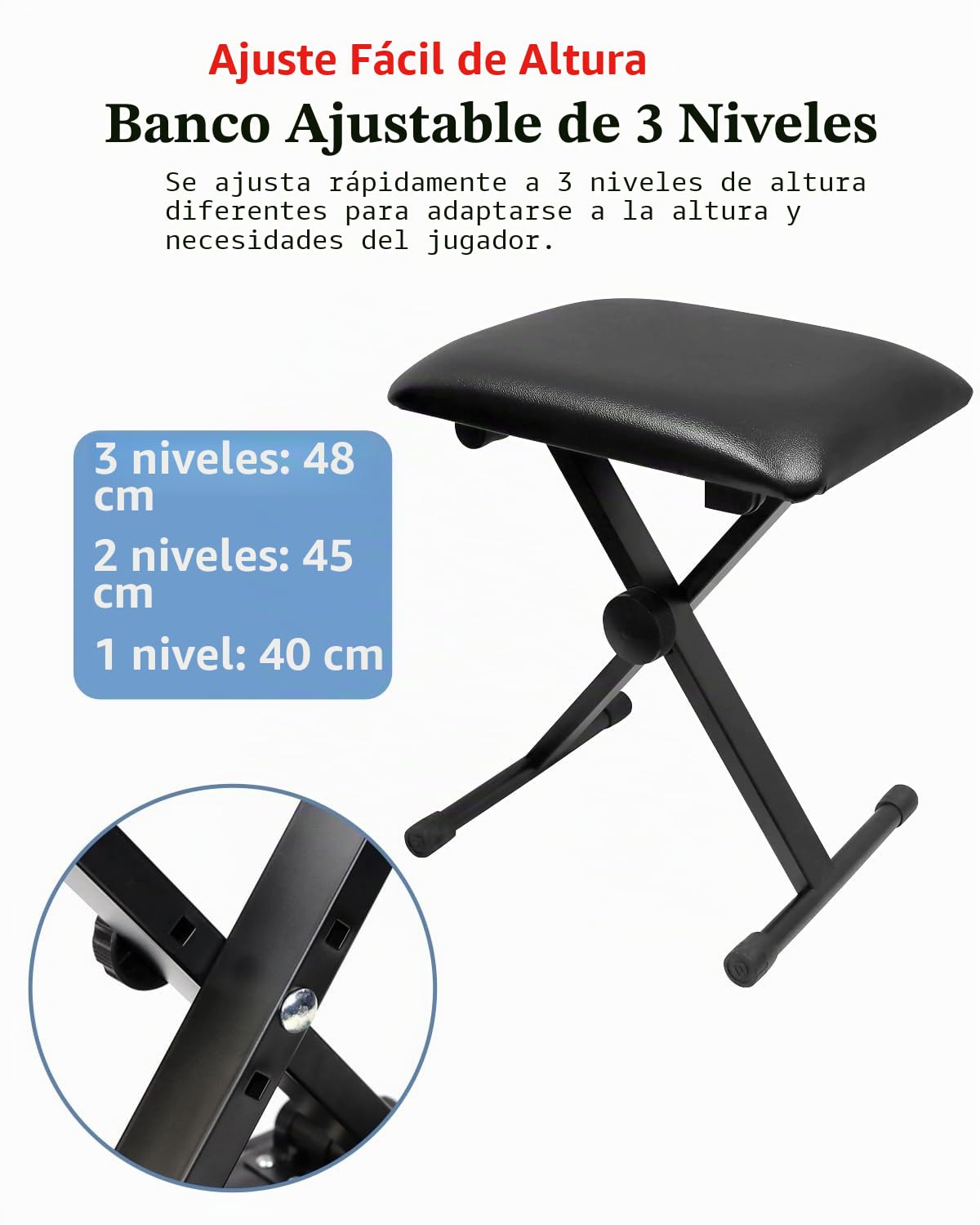 【Versión mejorada】Longeye Soporte de teclado y banco-Soporte de doble X ajustable,banco para piano,plegable,compatible con teclados de 61/76/88 teclas,Blanco,Negro