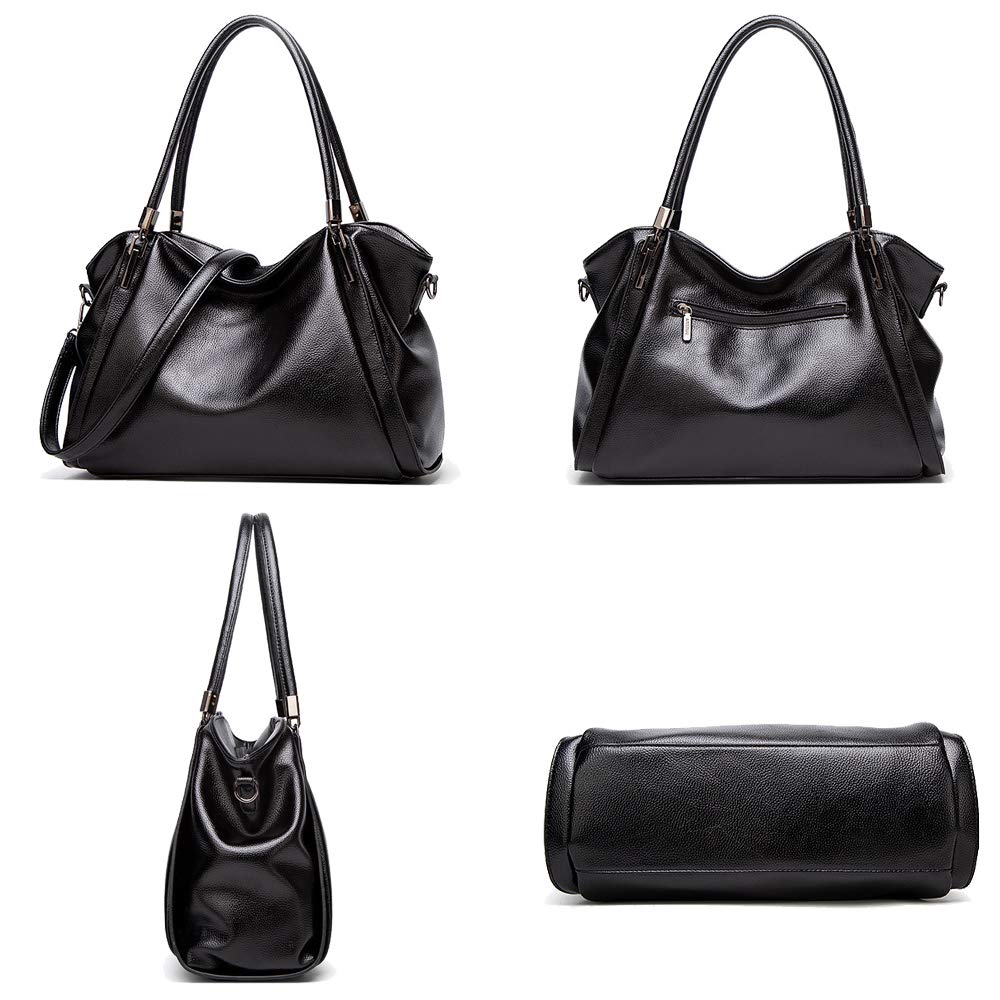 Hobo Bolso de Hombro para Mujer en Cuero PU Elegant Bolsos de Mano con Bandolera Hobo Shopper Horizontal Bolso de Bandolera Tote Negro