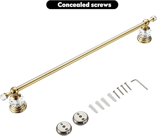 Miniatura 8 de WINCASE Barra de toalla dorada, soporte de toalla de cristal ajustable, baño con acabado dorado, toalleros individuales montados en la pared