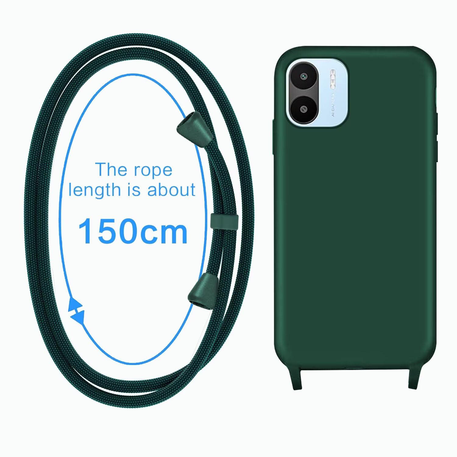 Coque Avec Cordon Pour Xiaomi Redmi A1 / Redmi A2 - Housse Silicone Souple Antichoc Avec Bandoulière Nylon Réglable, Protection Complète Noir