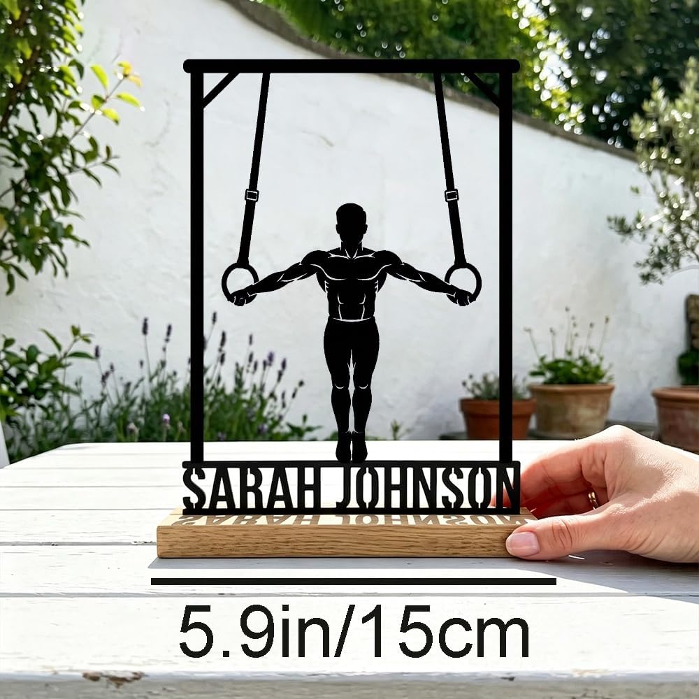 Personalized Gymnast Metal Desktop Ornament with Wooden Base Stylish Fitness Decor Plaque Unique Birthday Gift for Athletes and Fitness Enthusiasts image 2