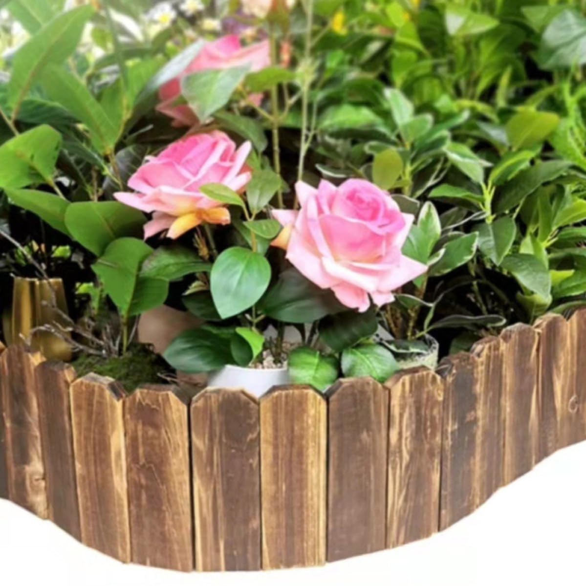 USHOBE Recinzione da Giardino in Legno Resistente Agli Agenti Atmosferici, Bordura Decorativa Naturale per Aiuole e Siepi, Riutilizzabile e Sicura per Uccelli e Piccoli Animali,