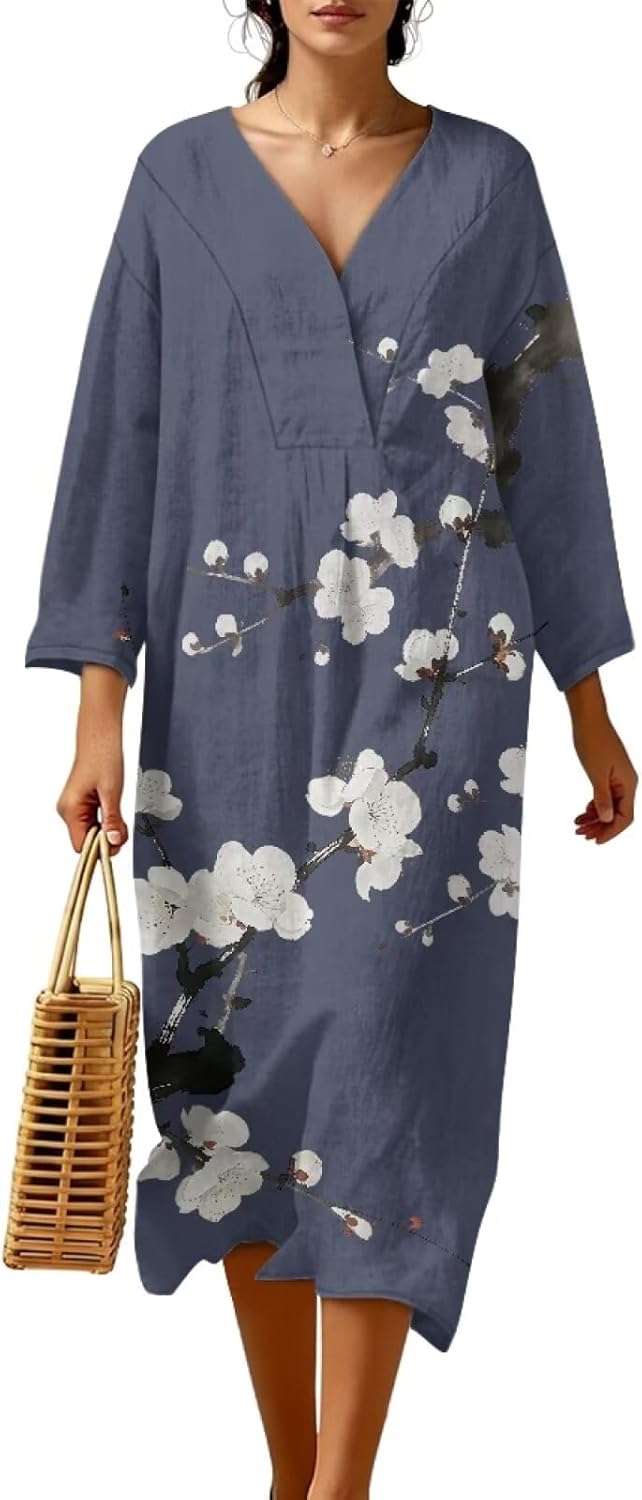 Maxi Dresses for Women Lightweight V Neck Dress Night Gowns for Adult Women Picnic Dress