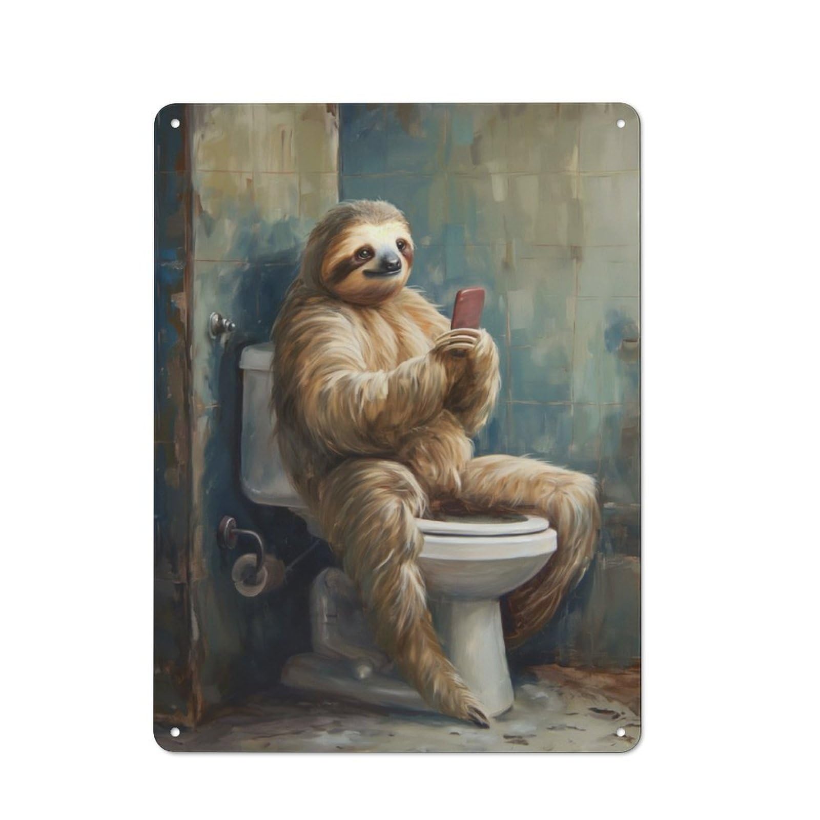 Junmoney Sloth Mobile Phone Toilet Rustic Tin Wall Plaque 40X30cm For Kitchen Or Home Bar, A Winter Wall Decor Update For Kitchen Decor Lovers
