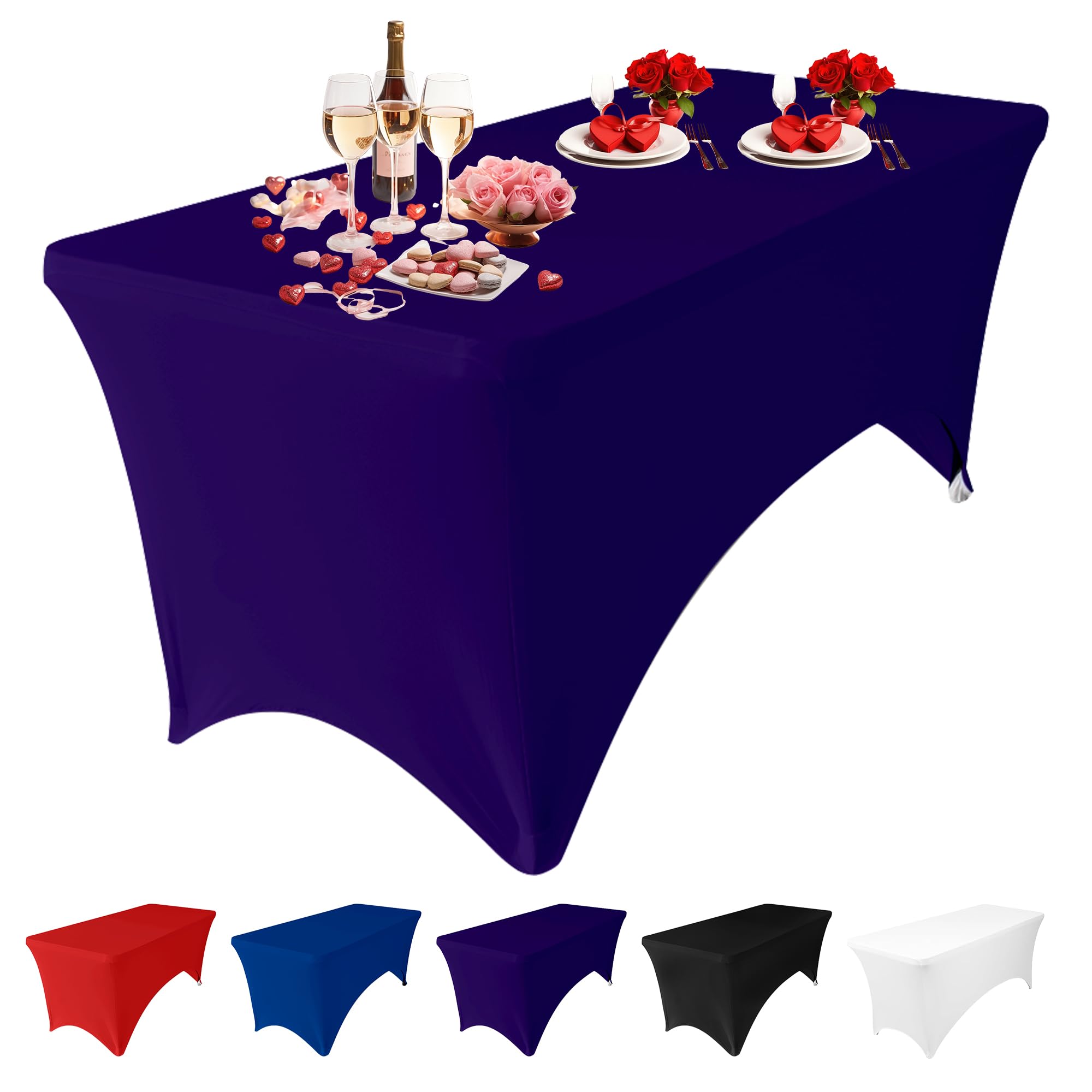Trimming Shop 1 Pack Spandex Tablecloth, 6ft Rectangular - Dark Purple
