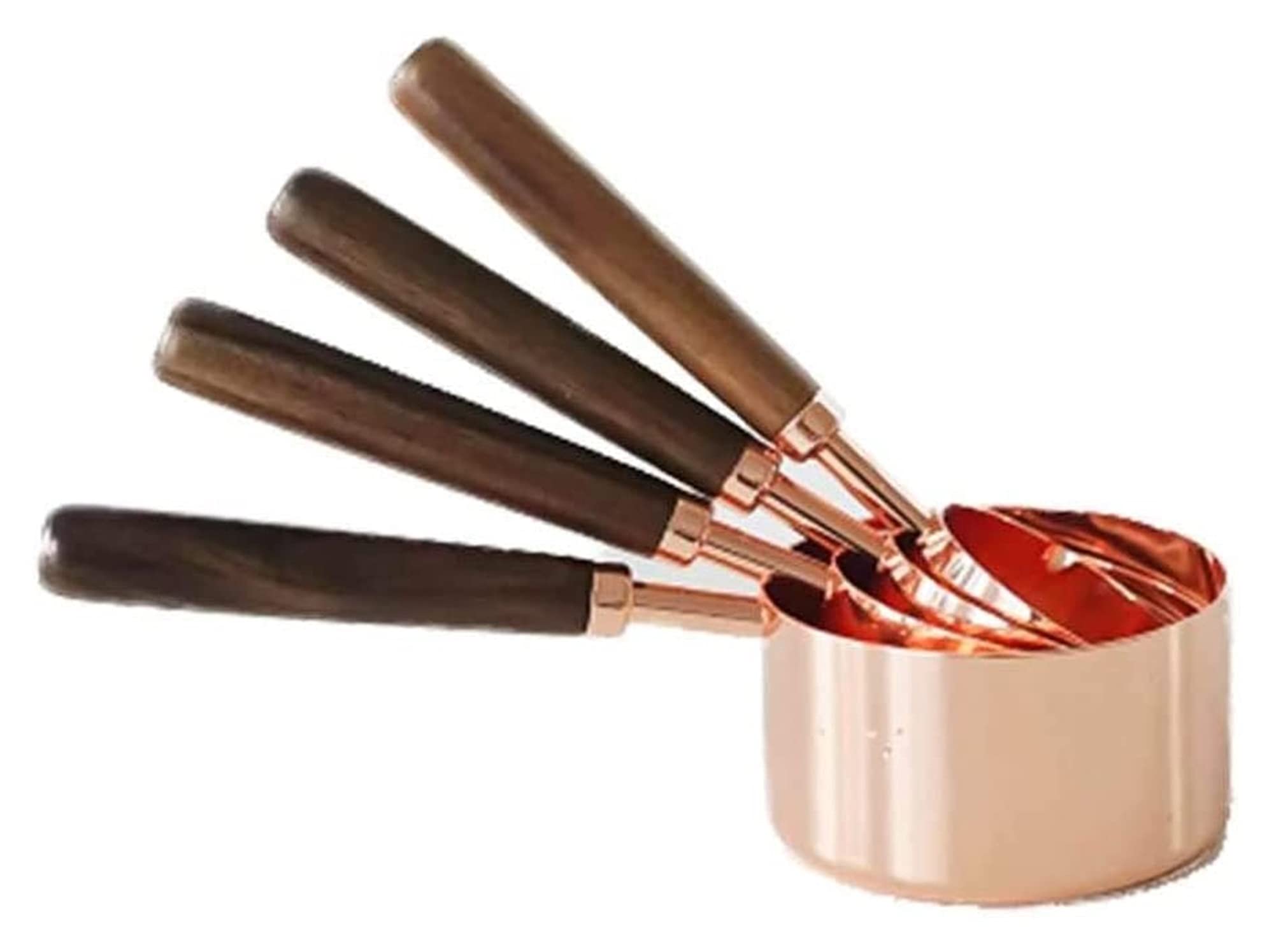 Łyżki Pomiarowe Ze Stali Nierdzewnej - Zestaw 4 Łyżek Do Kawy Do Cukru, Soli, Mąki, Herbaty I Innych Produktów. Przezroczysta Miarka Z Drewnianą Rączką W Kolorze Różowego