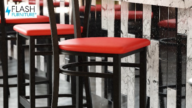 Butaco comercial Flash Furniture de acero, negro | estructura metálica, tapizado en vinilo, construcción duradera, uso comercial, respaldo en forma de boomerang, capacidad de peso de 500 lb miniatura 7