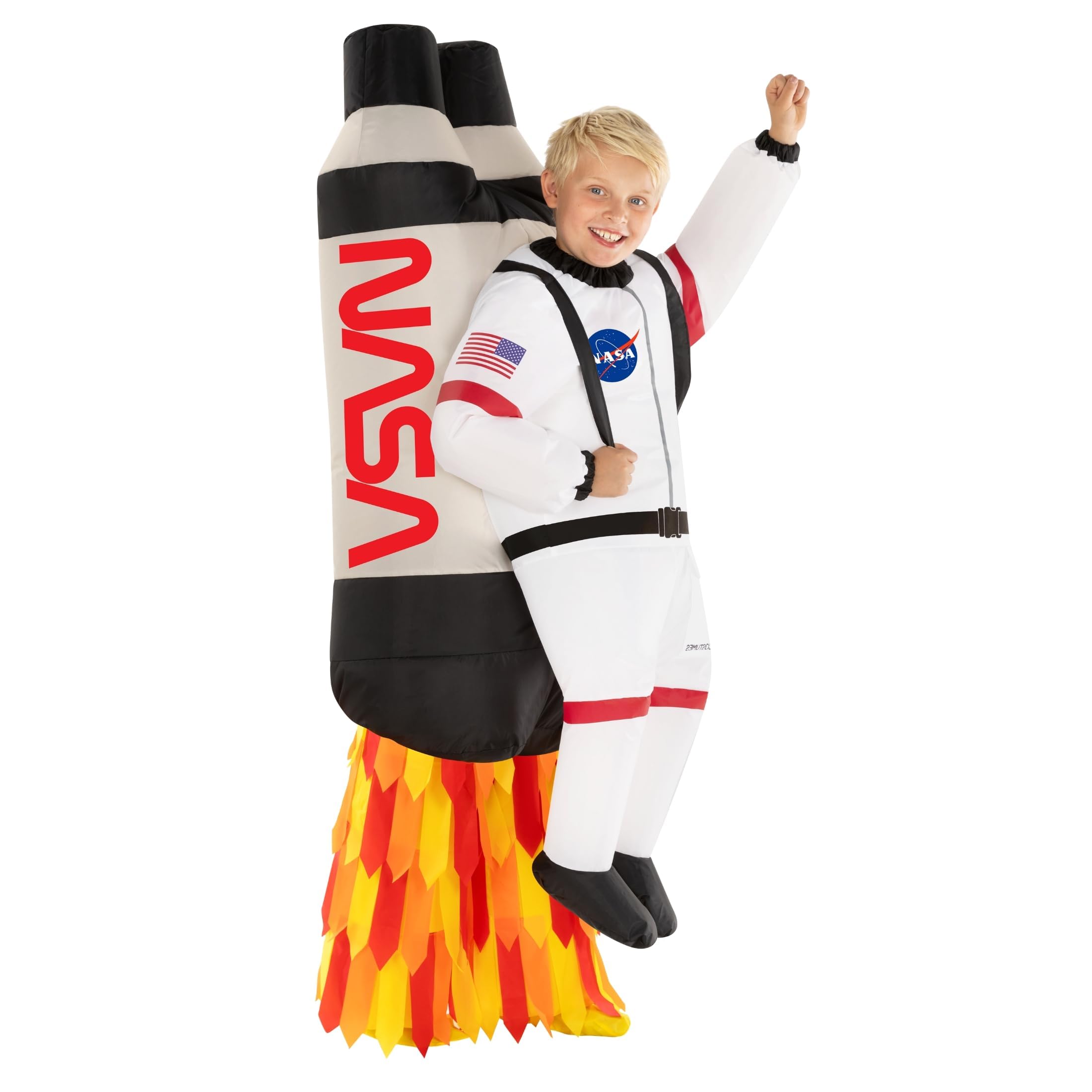 Morph Raketen Kostüm Kinder – Astronautenkostüm mit aufblasbarem Jetpack für Karneval, Fasching, Halloween – Rakete Verkleidung Jungen Mädchen – Einheitsgröße