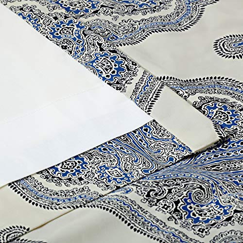Image of Half Price Drapes PRTW-D37-120 Printed Cotton Twill Curtain, Arabesque Blue
