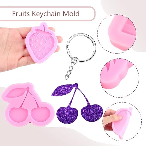 Miniatura 3 de Molde de silicona con agarre de teléfono de manzana y fresa, molde de carrete de insignia de cereza, molde de piña y sandía, moldes de fundición de