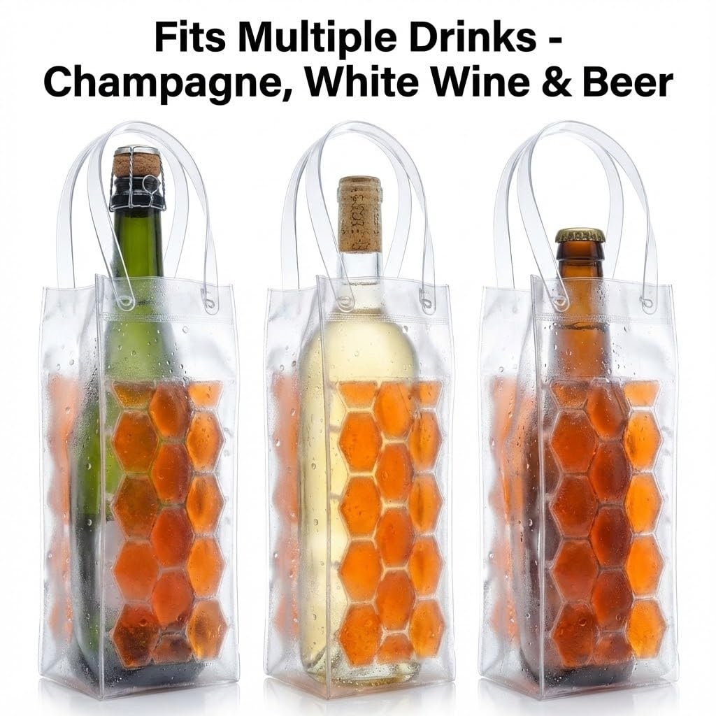 3-Pack Freezable Wine Cooler Bags with Built-in Gel Ice Packs - Portable Hexagon Wine Chiller Sleeve - Reusable Clear Folding Carrier Tote for Champagne, Beer, Picnic & Travel (orange） — Amazon image 2