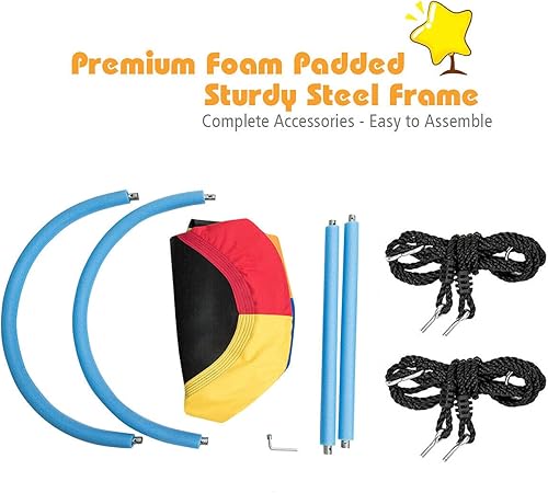 Miniatura 9 de DORTALA Columpio ovalado, columpio de árbol de 60 pulgadas con alturas ajustables de 40 a 63 pulgadas y cuerda de múltiples capas para niños y