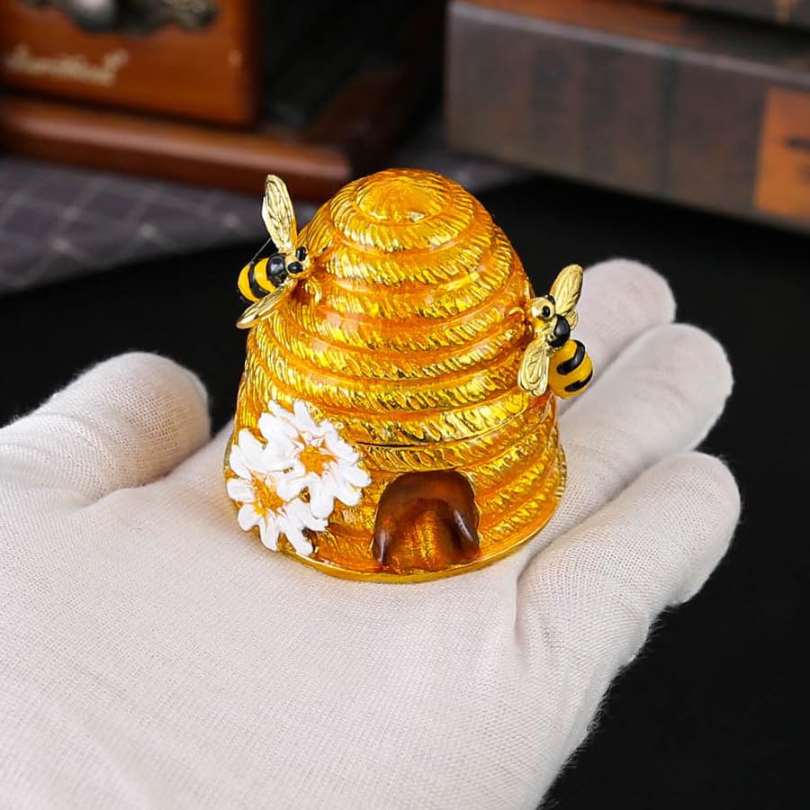 Pudełko na biżuterię ze emalii aluminiowej w kształcie pszczół - dekoracyjne miejsce do przechowywania akcesoriów domowych(Goldcolor)