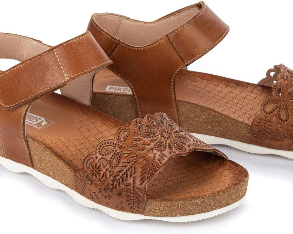 PIKOLINOS Wedge Sandals Leather Mahon for Woman Brandy