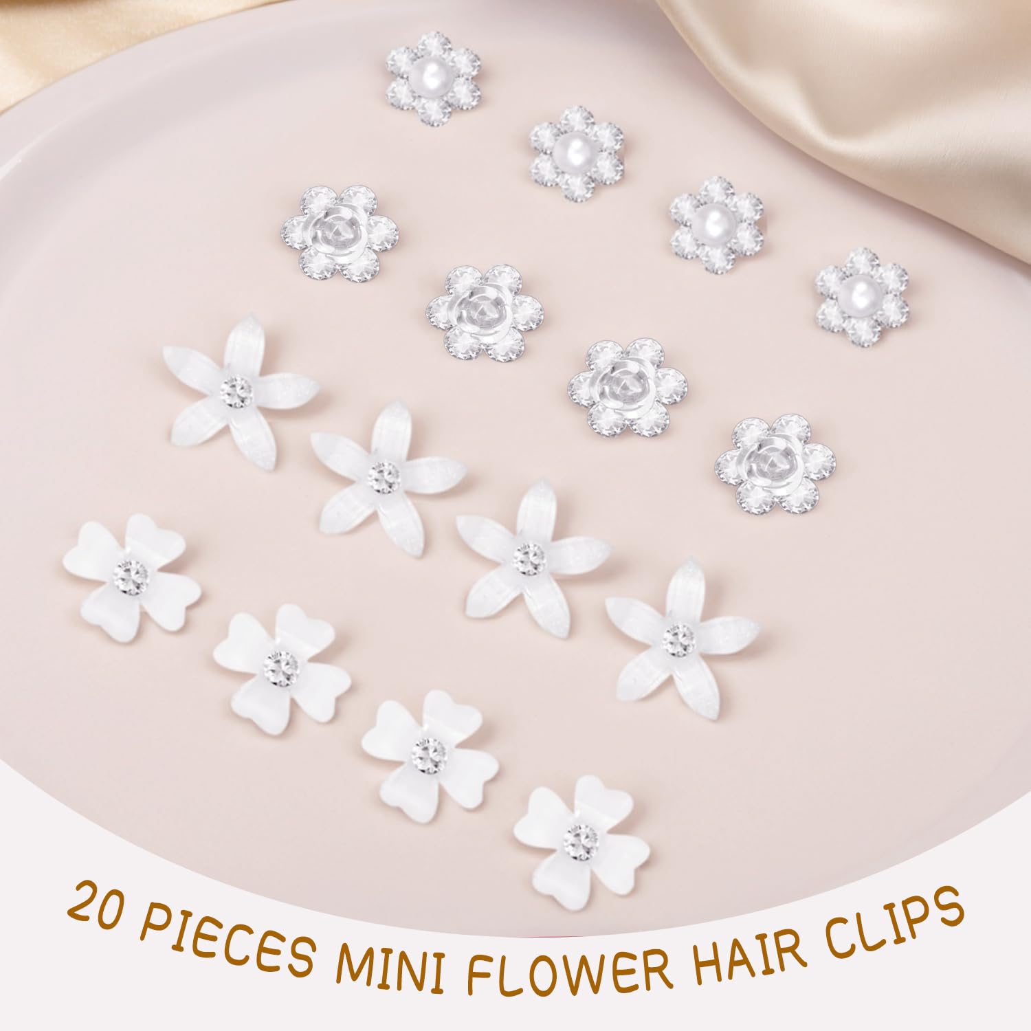 20 Pieces Small Flower Hair Clips, Mini Rhinestone Hair Pins, Bridal Wedding Hair Accessories for Women and Girls(Silver&white) - Image 2