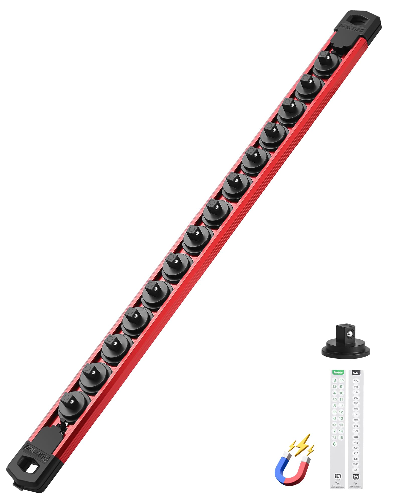 ALOANES Magnetic Socket Organizer, 1/4" Rail 14 Clips (Red, 1PC)