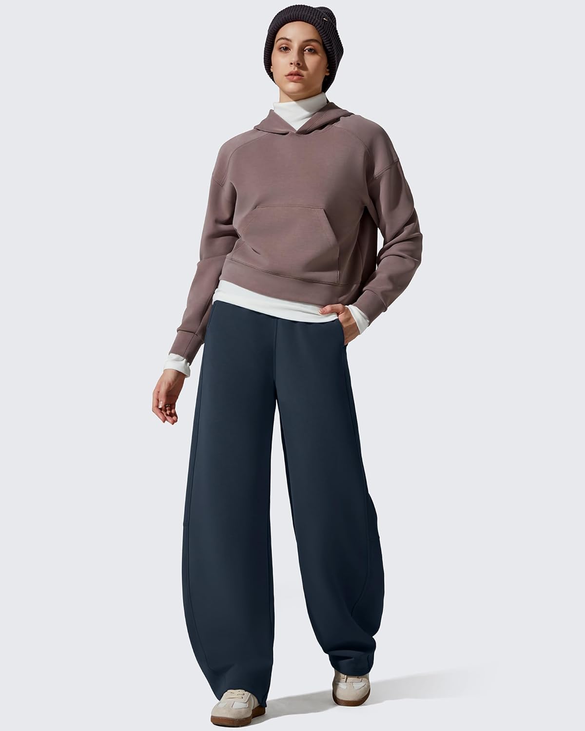 G4Free Smoofit Fleece Lined Women's Baggy Barrel Sweatpants Wide Leg Casual Pants with Pockets - Image 2